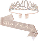 CIEHER 40th Birthday Crown + Sash + Pearl Pin Set for Women, Tiara, Gifts for Friends, Party Decorations & Favors | 40th Sash & Tiara Set — 1