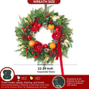 Pinkpuii Pre-lit Christmas Wreaths for Front Door- 24 Inch Outdoor Christmas Wreath with Lights,Green Lighted Xmas Door Wreath with Pinecones,Red Flowers and Orange Berries for Holiday Decor — 3
