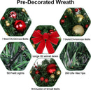 24" Christmas Wreath with LED String Lights and Ball Ornaments- Artificial Pine Prelit Christmas Door Wreath Garland Battery Operated with Timer - Including Wreath Hanger, Ornaments Decorations — 4