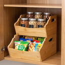 Cididu 2 Pack Bamboo Stackable Storage Bin, Countertop Open Front Stacking Bins, 2 Tier Organize Basket Box with Handle, Food Fruit Container for Cabinet, Kitchen, Studio, Office — 6