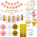 Pink and Gold Birthday Party Decorations for Women with Happy Birthday Banner,Curtains, Butterfly Wall,Circle Dots Garland,Tissue Pompoms,Paper Tassels Garland for Her | Pink Gold — 3