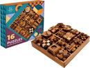 BSIRI 16 in 1 Wooden Brain Teaser Puzzles for Adults and Seniors Interlocking 3D Mini Wood Mind Games Hand Puzzle Teasers Set Toys Coffee Table Games Gift — 1