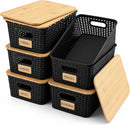 AREYZIN Storage Bins with Bamboo Lids Set of 6 Lidded Storage Container Plastic Baskets Organizer Bins for Organizing Kithen Room Bedroom Office Closet, Sturdy(Black) — 1