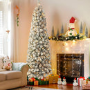 SHareconn 6ft Prelit Snow Flocked Artificial Hinged Slim Pencil Christmas Tree with Warm White Lights, Flocked Pencil Spruce Tree, Perfect Decoration Choice for Xmas Holiday, 6 FT, Flocked Green — 8