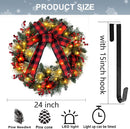 Chrisxiao 24 Inch Christmas Wreath for Front Door, Christmas Wreaths with Pine Cones, Berry Clusters, Frosted Branches and Red Bow, ffor Home Door Window Wall Indoor Outdoor Christmas Decoration — 6