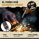 Ferro Rod Fire Starter Kit with Fatwood Tinder Stick - 3/8" Thick Ferrocerium Flint and Steel Fire Starter, Multi-Tool Striker & Pouch - Survival Fire Steel for Camping, Bushcraft & Emergency | Natural Wood — 6