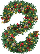 Christmas Garland, 12FT Prelit Christmas Garland with 100 LED Lights, Greenery Xmas Garland with 20 Pine Cones 90 Red Berry Christmas Decoration for Indoor Outdoor Home Mantel Fireplace — 1