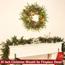 24 Inch Prelit Christmas Wreath for Front Door, Real Touch Norfolk Pine Wreath with Dual Color Change & Timer,Artificial Pine Tips,Cypress Leaves,Red Berries and Pinecone for Door Home Outdoor Decor — 5