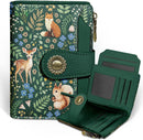 Icycay Cat Small Wallet Women RFID Blocking Bifold Cute Credit Card Holder - Forest — 1