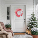 Pre-Lit Flocked Pink Artificial Christmas Wreath - 24"- Clear Lights — 2