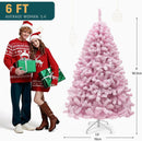 YITAHOME 6FT Prelit Pink Flocked Christmas Tree with Warm-White Lights — 7