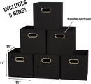 Household Essentials Foldable Fabric Storage Bins 6 Piece Set, Strong Poly-Woven Fabric, Sturdy Chipboard Sides, Grommet Front Handle, Stackable, Classic Design, Black — 2