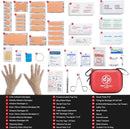Mini First Aid Kit - 150 Piece Small Waterproof EVA Hard Shell Case | Red | 6.4" x 4.9" x 2.7" — 3