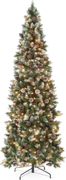 Best Choice Products 6ft Pre-lit Pencil Christmas Tree Pine w/Twinkling LEDs Partially Flocked Frosted Slim Holiday Decoration Skinny Xmas Tree, 250 Lights, 618 Frosted Tips, 50 Pine Cones, Stand — 1