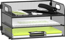 DALTACK 3 Tier Paper Organizer for Desk, Sliding Paper Trays, Black — 1