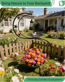 OUISJYER Solar Bird Bath with Flower Planter, S-Shaped Standing Garden Decor