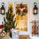 24" Christmas Wreaths for Front Door with Lights & Poinsettia Flowers — 7