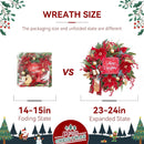 Christmas Wreath with Lights, 24 Inch Lighted Christmas Wreath for Front Door, Winter Wreath with LED Lights, red Berries, Pinecones, Gold Ball, Red Bow, Merry Christmas Sign for Indoor or Outdoor — 4