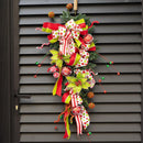 Christmas Wreaths for Front Door, Soomeir 24 Inch Pre-Lit Lighted Led Winter Wreath with Ball and Poinsettias, Holiday Outside Indoors Ribbon Home Ornaments Artificial Wall Decor (Green and Red) — 8
