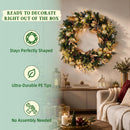 Hykolity 24 Inch Pre-Lit Botanical Christmas Wreath with 30 Warm White LEDs and Timer, Battery Operated Artificial PE & PVC Wreath with Ornaments, Pinecones and Layered Gold Leaves for Front Door — 8