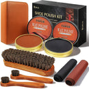 Topus 8 Pieces Shoe Polish Kit, Includes 2Pcs 1.4Oz Brown Shoe Wax, 3 Pieces Horsehair Boots Brushes, 2Pcs Shine Cloths — 1