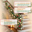 12 FT Pre-Lit Christmas Garland with 100 Warm White LEDs and Timer, Battery Operated Artificial Garland with Christmas Ornaments and Gold Mesh Leaves for Mantel, Stairs and Doorway — 3