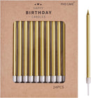 PHD CAKE Gold Long Thin Metallic Birthday Candles, Cake Candles, Birthday Parties, Wedding Decorations, Party Candles, Cake Decorations | 24-Count — 1
