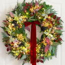 24 Inch Pre-Lit Christmas Wreath for Front Door，Christmas Door Wreath with LED Lights, Velvet Bow, Gold Balls and Berries, Lighted Christmas Wreath Winter Decorative for Window Hall Outdoor — 6