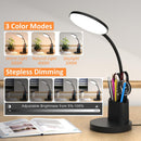 LED Desk Lamp for College Dorm with Pen Phone Holder, Black — 2