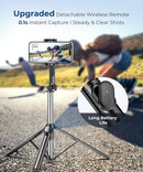 Fuloview 67” Selfie Stick Tripod for iPhone, Lightweight Travel Phone Tripod with Wireless Remote, Extendable Cell Phone Stand for Photography, Video & Live Streaming – Black photo 3