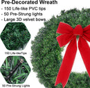 24" Prelit Christmas Wreath with Lights - 50 LED with Timer, 8 Lighting Modes, Waterproof Battery Operated Lighted Door Wreath - Including Wreath Hanger and Red Bow for Christmas Outdoor Decorations — 4
