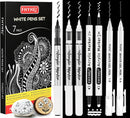 White Pens Set, White Gel Pens, Dual-Tip Acrylic Paint Pen, 7 Pack | White, Black | 0.6/1.0/2.0 mm — 1