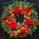 Christmas Wreaths for Front Door with Lights 24 Inch Christmas Wreath with Red Flowers, Apples, Oranges, Pine Cones, Berries and Greenery – Holiday Wreath Front Door Indoor Outdoor Winter Décor — 7
