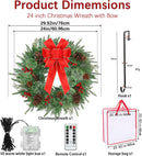 26 Inch Christmas Wreath Decorations,Artificial Wreaths with 50 LED Lights 8 Modes & Timer & Remote Control,144 PVC Tips,Large Red Bow,Pine Cones,Berries for Front Door,Indoor/Outdoor Holiday Decor — 2