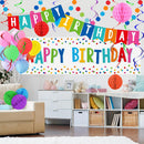 Happy Birthday Decorations Kit: Happy Birthday Banner,Birthday Dots Design Plastic Backdrop, Circle Confetti Garland, Swirl Streamers, Honeycomb Balls & Party Balloons - Table Centerpiece Set — 5