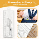7Pcs Geometry Set-Clear Plastic Rulers,Triangle Ruler,Protractor,Compass — 7