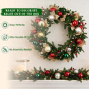 Hykolity 24 Inch Pre-Lit Christmas Wreath with 30 Warm White LED Lights and Timer, Battery Operated Artificial PE & PVC Wreath with Multicolor Ornaments and Glittered Gold Leaves for Front Door — 7