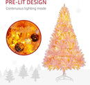 HOMCOM 6' Tall Prelit Christmas Tree Douglas Fir Realistic Branches Pink — 4