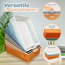 4E's Novelty 6 Pack Classroom Paper Baskets, Organizing Desk Boho Tray for A4 Papers, Classroom Storage Plastic Paper Bins, Fun Turn In Trays for Teachers and Students, Office Desk Room Trays — 5