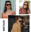 MEETSUN Polarized Sunglasses for Women Men Trendy Retro Square Shades | 3 Pack Black + Leopard + Tortoiseshell | 54 Millimeters — 2