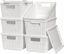 6 Pack Plastic Storage Baskets with Lid,White Stackable Bins — 1