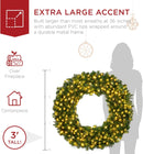 Best Choice Products 36in Large Artificial Pre-Lit Fir Christmas Wreath Holiday Accent Decoration w/ 150 LED Lights, 300 PVC Tips — 4