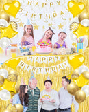Golden Happy Birthday Party Decorations with Banner Balloons for Men Boys | White Gold — 3