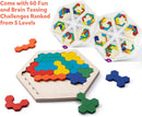 Coogam Wooden Hexagon Puzzle for Kid Adults - Shape Pattern Block Tangram Brain Teaser Toy Geometry Logic IQ Game STEM Montessori Educational Gift for All Ages Challenge — 5