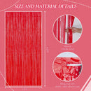DECOCKRAT 3 Pack Foil Fringe Backdrop - Pastel Red Shiny Tinsel Curtains for Party Decoration/Photo Booth Props - 3.3x8.2 FT Metallic Foil Backdrop for Birthday, Wedding, Graduation, Christmas. — 2