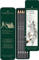 Faber-Castell 5 Piece Quality Water-Soluble Graphite Aquarelle Pencils in a Tin, Including HB, 2B, 4B, 6B and 8B, Grey | 5 Count (Pack of 1) | 5-piece set — 1