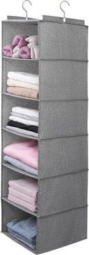 Large Hanging Sweater Organizer for Closet,Collapsible 6-Shelf Hanging Closet Shelves with Drawers, Washable (Grey-6 Shelf) — 1