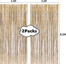 2 Pcs 3.2ft x 8.2ft Champagne Gold Metallic Tinsel Foil Fringe Curtains Photo Booth Backdrop for Baby Shower Birthday Wedding Holiday Celebration Bachelorette Party Decorations — 2