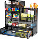 Marbrasse Mesh Pen Holder for Desk, Multi-Functional Pencil Organizer with Drawer, Desk Organizers and Accessories for Office Art Supplies (Black) — 1