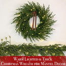 24" Lighted Norfolk Pine Wreath, Thick and Soft, Timer and 8 Modes, Artificial Christmas Wreaths for Front Door 50 LED 70 Pine Branches Christmas Door Wreath for Wall Window Indoor Outdoor Home Decor — 2